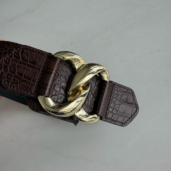 Zara Leather Brown Croc-Embossed Belt with Gold Buckle main image 14